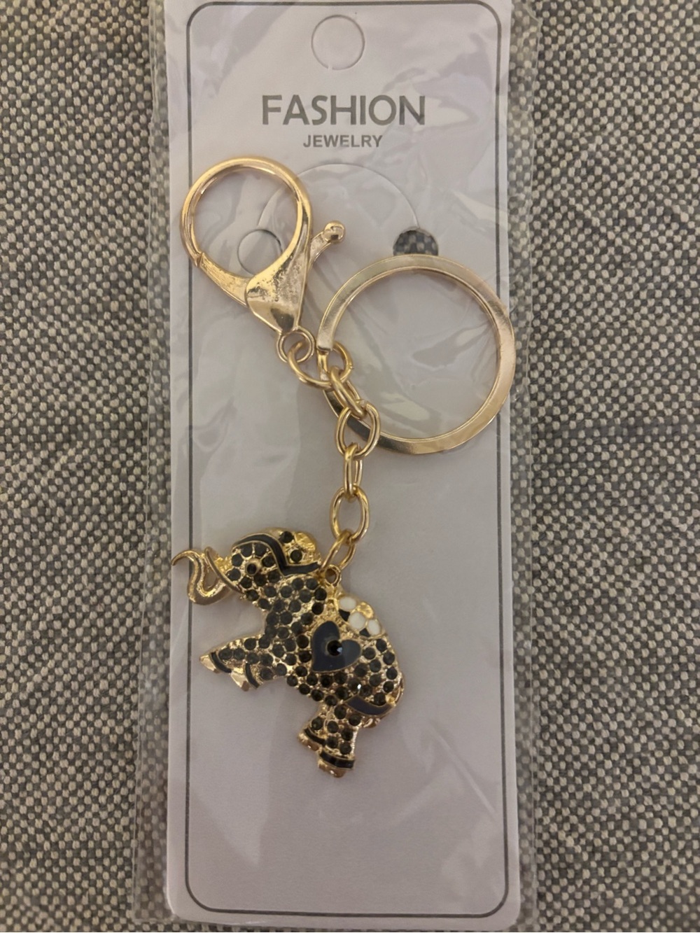 Fashion Jewelry Gold Elephant Key & Card Holder with Black Accents